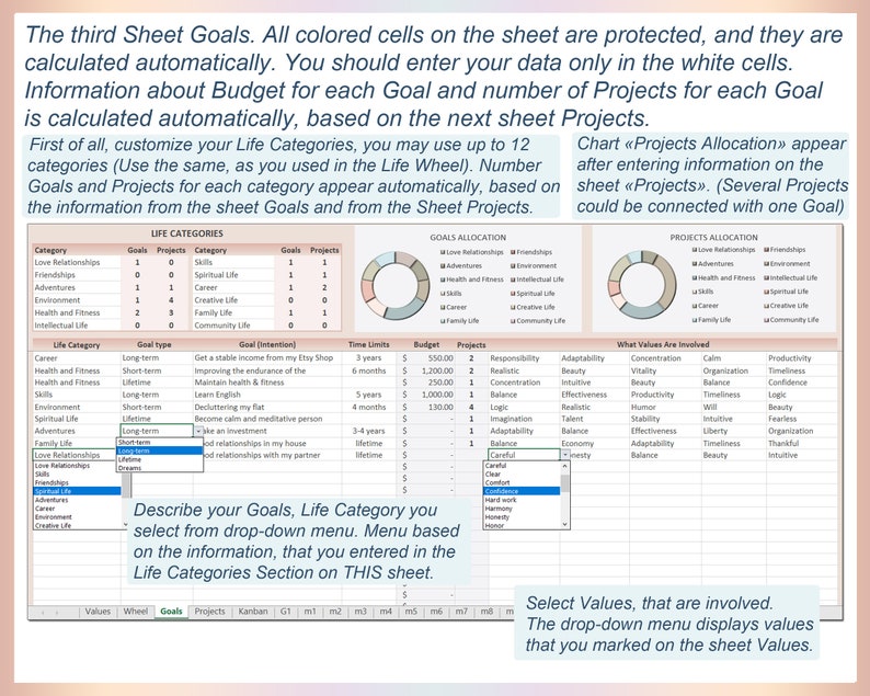 Life Planner Excel Goal Setting Project Planner Template Etsy