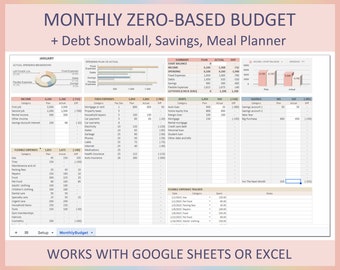 Op nul gebaseerd budget maandelijks sjabloon Google Spreadsheets Gedetailleerde planner Budgetblad Excel Personal Finance Organizer Budget Digitale downloadtool