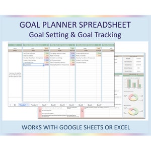 Goal Planner Spreadsheet Digital Template with Goal Setting Journal Tracker Worksheet Annual Monthly Planning Excel Google Sheets Format