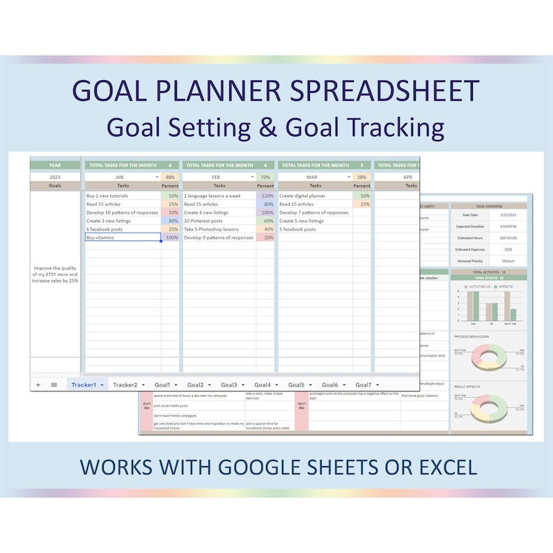 Goal Planner Spreadsheet Digital Template With Goal Setting Journal ...