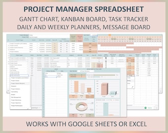 Project planner, Gantt chart, Project management template, Project tracking, Kanban board, Project planning spreadsheet, Google Sheets,Excel