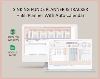 Excel Sinking funds planner, Digital savings tracker, Savings planner, Savings tracker, Bills planner template, Google sheets, Spreadsheet