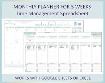Monatliche Planer Tabelle Wöchentlich Stundenkalender Wochenplan Monatlicher Arbeitsplan Digitale Vorlage Excel Google Sheets Undatiert Layout