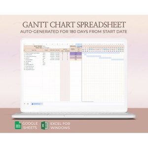 Gantt chart, Digital project planner, Project planner excel, Task planner, Productivity, Spreadsheet, Auto template, Google sheets, Excel