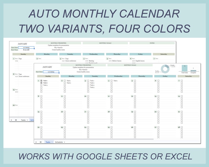 Monthly Calendar Excel Monthly Planner Monthly Calendar - Etsy
