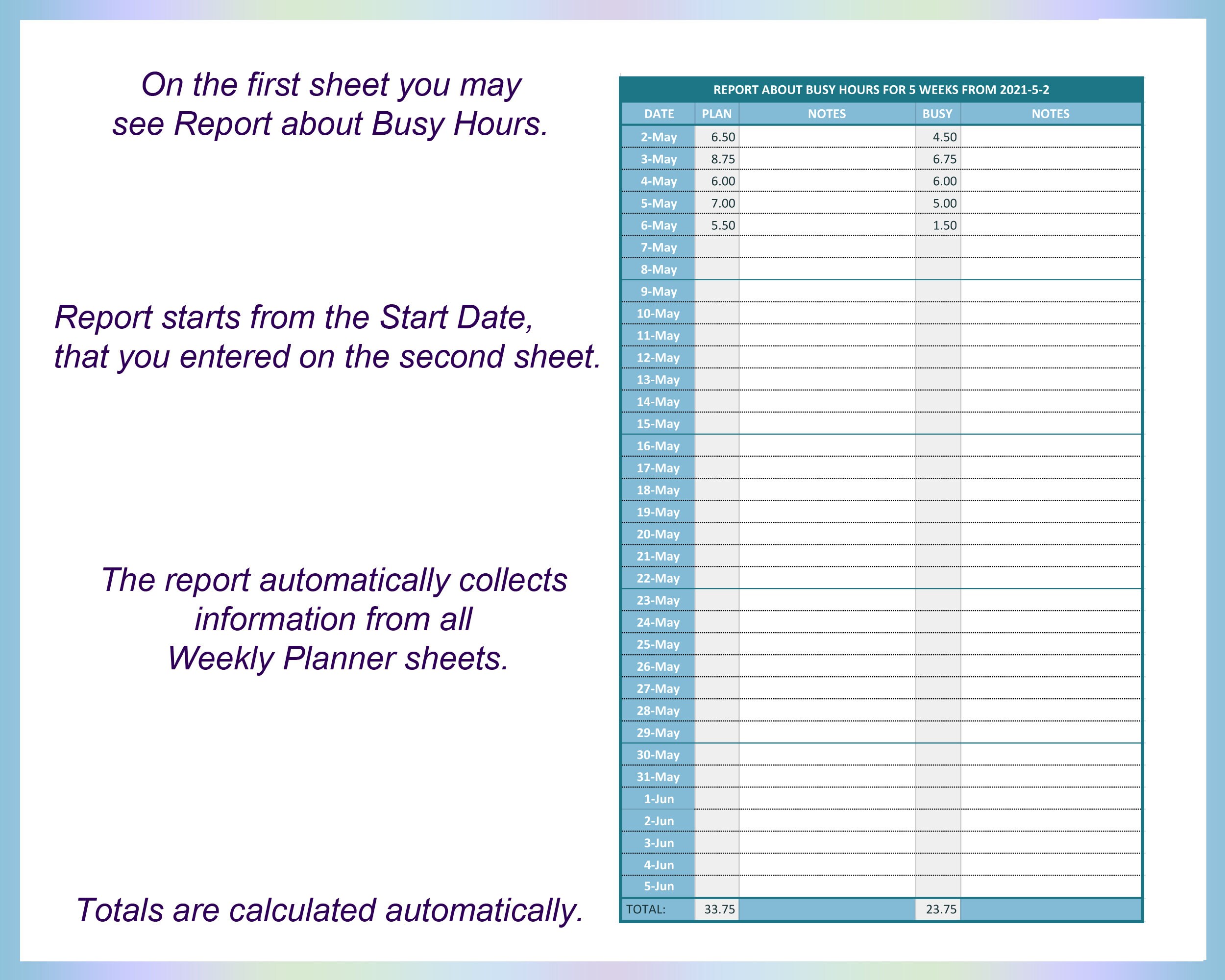 monthly planner spreadsheet weekly hourly calendar weekly etsy
