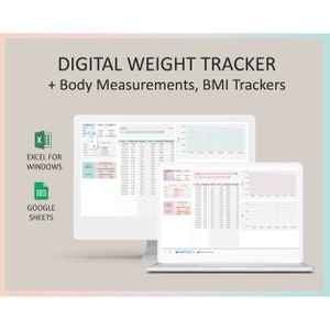 Weight Tracker Spreadsheet Excel Weekly Progress Log BMI Chart Weight Loss Template Body Measurements Digital Fitness Monitoring Planner