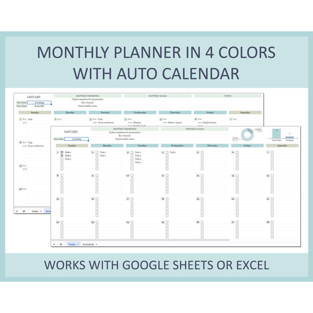 Monthly Calendar Excel, Monthly Planner, Monthly Calendar Template ...