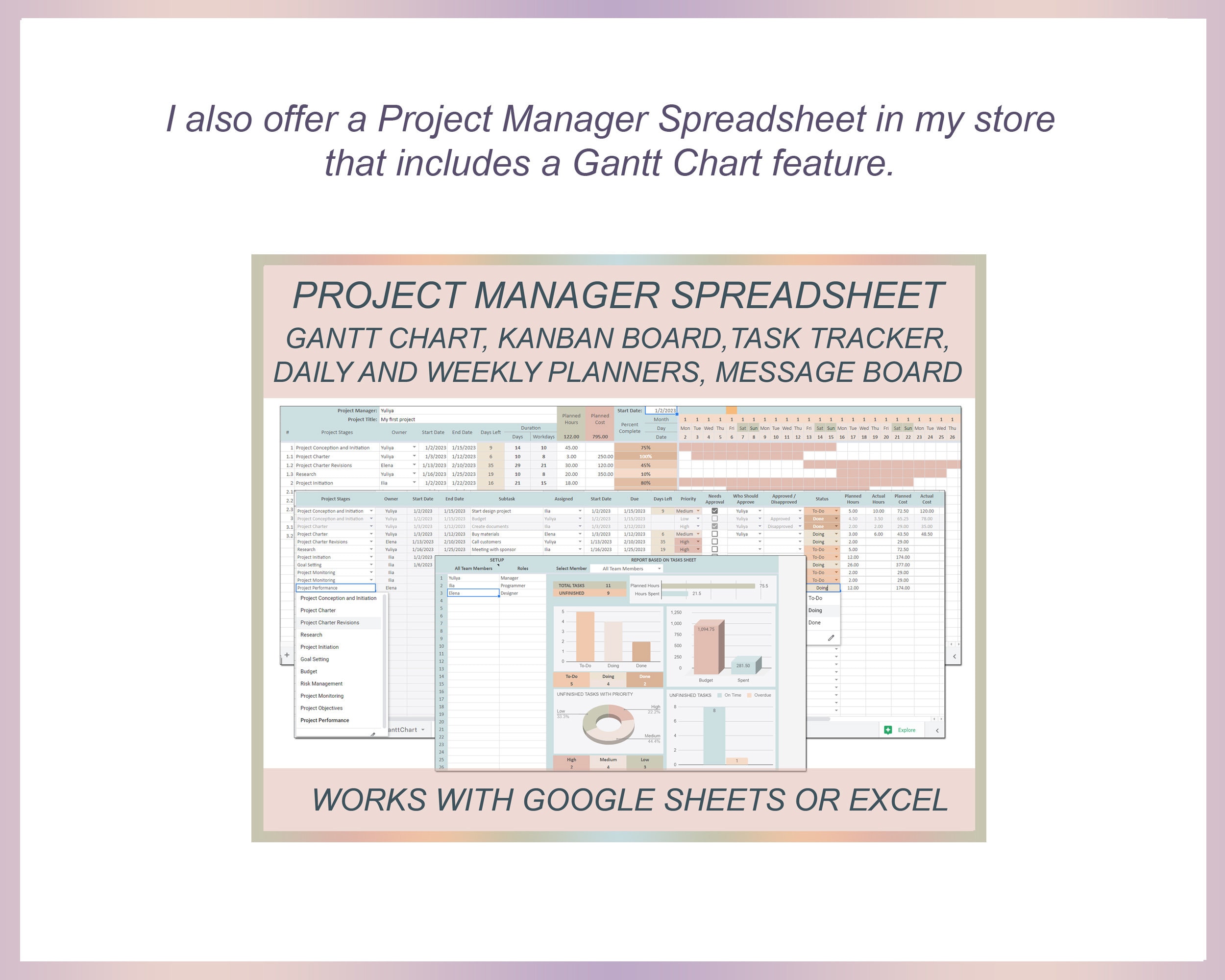 Digital Gantt Chart Project Planner Spreadsheet Excel Google Sheets ...