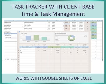 Task Management Digital Planner Team Organizer To-Do List Tracker Spreadsheet Productivity Template Google Sheets Excel Layout Auto Schedule