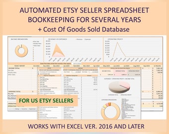 Etsy seller bookkeeping, Etsy bookkeeping template, Etsy automated sales inventory sheet; Orders, COGS, Gross/Net profit; Accounting, EXCEL