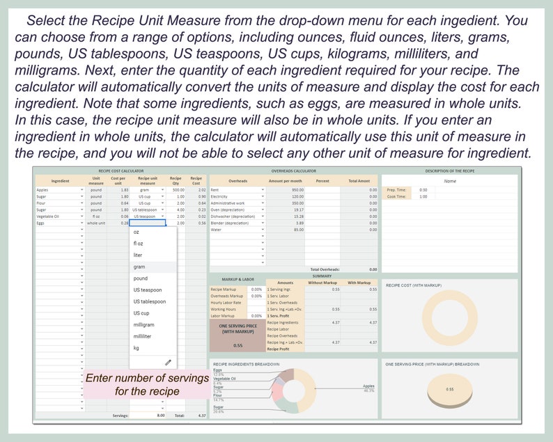 Recipe Costing Template Excel Calculator Cake Pricing Formula Baking ...