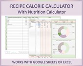 Recipe Calories Calculator Excel Nutrition Counter Meal Calorie Tracker Recipe Builder Template Google Sheets for Healthy Cooking Planning
