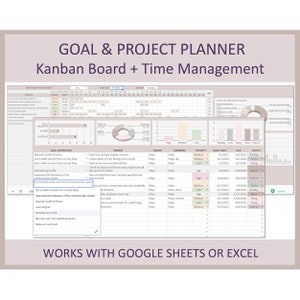 Zielplaner mit Personal Kanban Board Excel Template Projektmangement Journal Tracker Tool Google Sheets Ziele Setting Organizer
