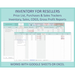 Inventory Spreadsheet Excel Google Sheets Template Reseller Sales Tracker Warehouse Management Inventory Log Safety Stock Business System