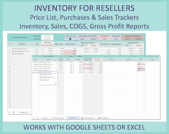 Inventory Spreadsheet Excel Google Sheets Template Reseller Sales Tracker Warehouse Management Inventory Log Safety Stock Business System