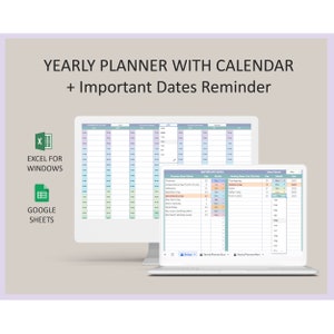 Excel Yearly Planner Calendar Annual Undated Template Weekly Overview Digital Spreadsheet Google Sheets Organizer Planning Format Tool