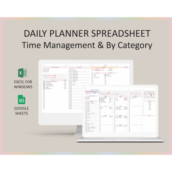 Daily planner sheet, Time management, Working hours planner, Daily to do list, Planner, Template, Digital, Spreadsheet, Excel, Google sheets