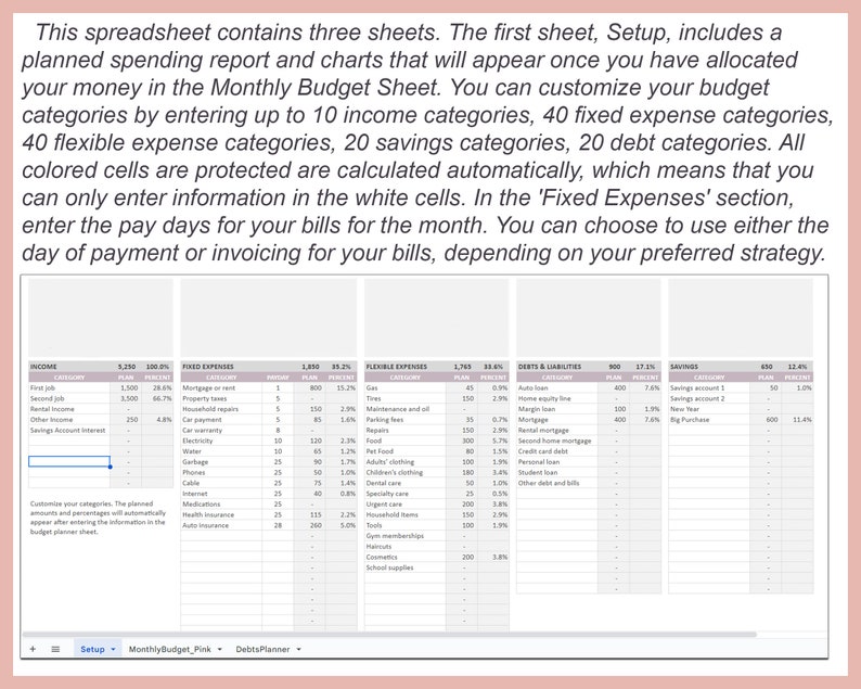 Monthly budget template, Budget planner, Budget spreadsheet, Bill tracker, Financial planner, Excel budget, Personal budget sheet, Editable image 2