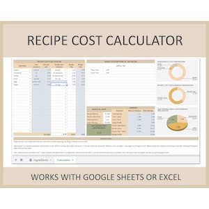 Recipe Cost Calculator Excel Template Cake Pricing Formula Baking Ingredient Costing Sheet Google Sheets Digital Planner for Home Bakers