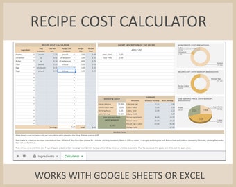 Recipe Cost Calculator Excel Template Cake Pricing Formula Baking Ingredient Costing Sheet Google Sheets Digital Planner for Home Bakers