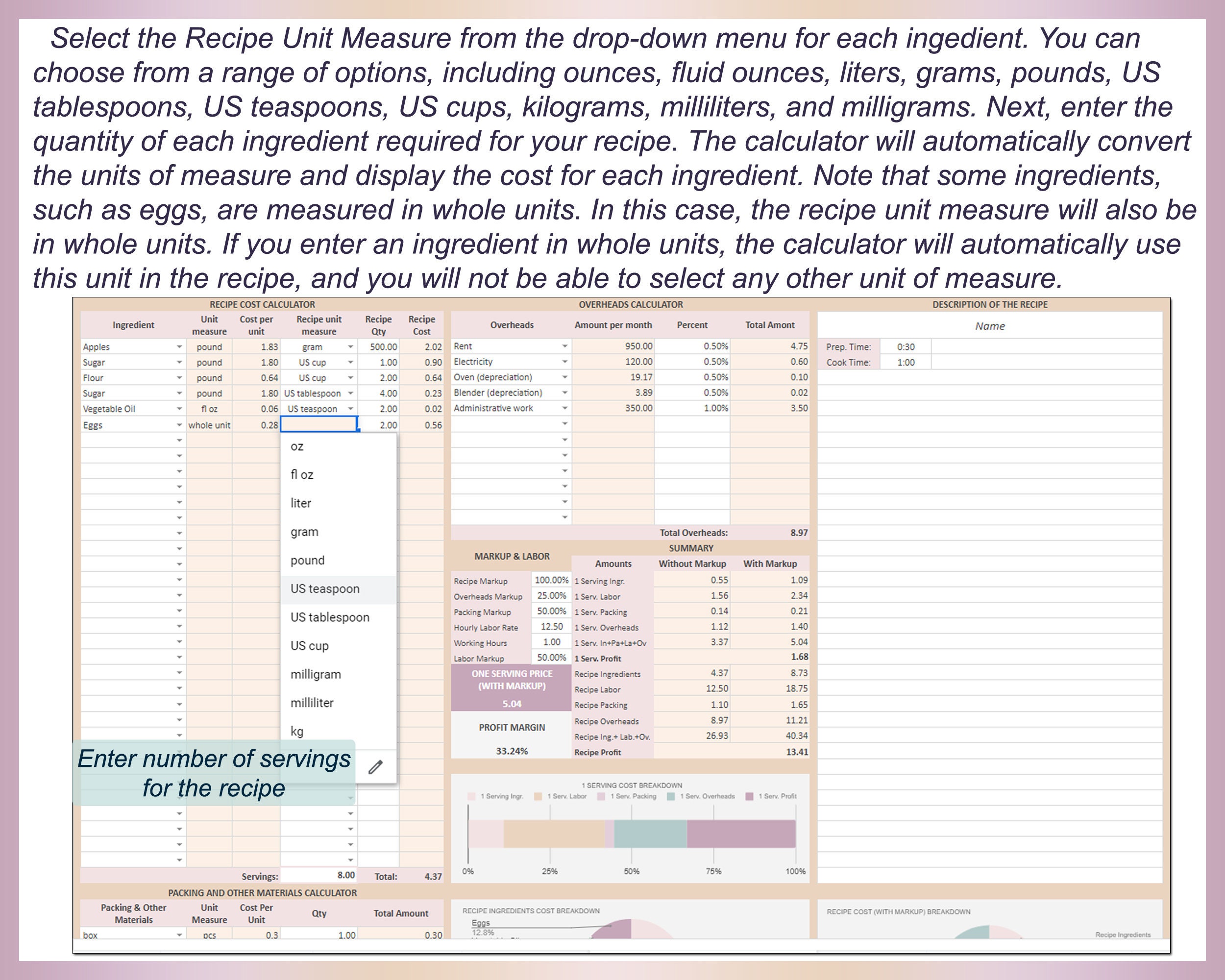 Recipe Cost Calculator Excel Template Order Profit Formula Baking Price ...