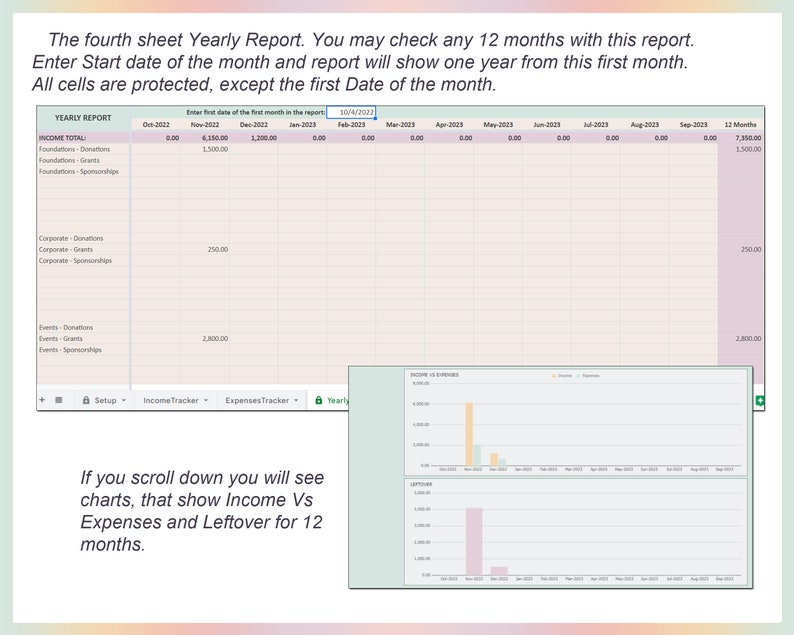 Income and Expense Tracker For Non-Profit Organization, Bookkeeping, Accounting, Spending tracker, Business tracker, Google sheets, Excel image 7