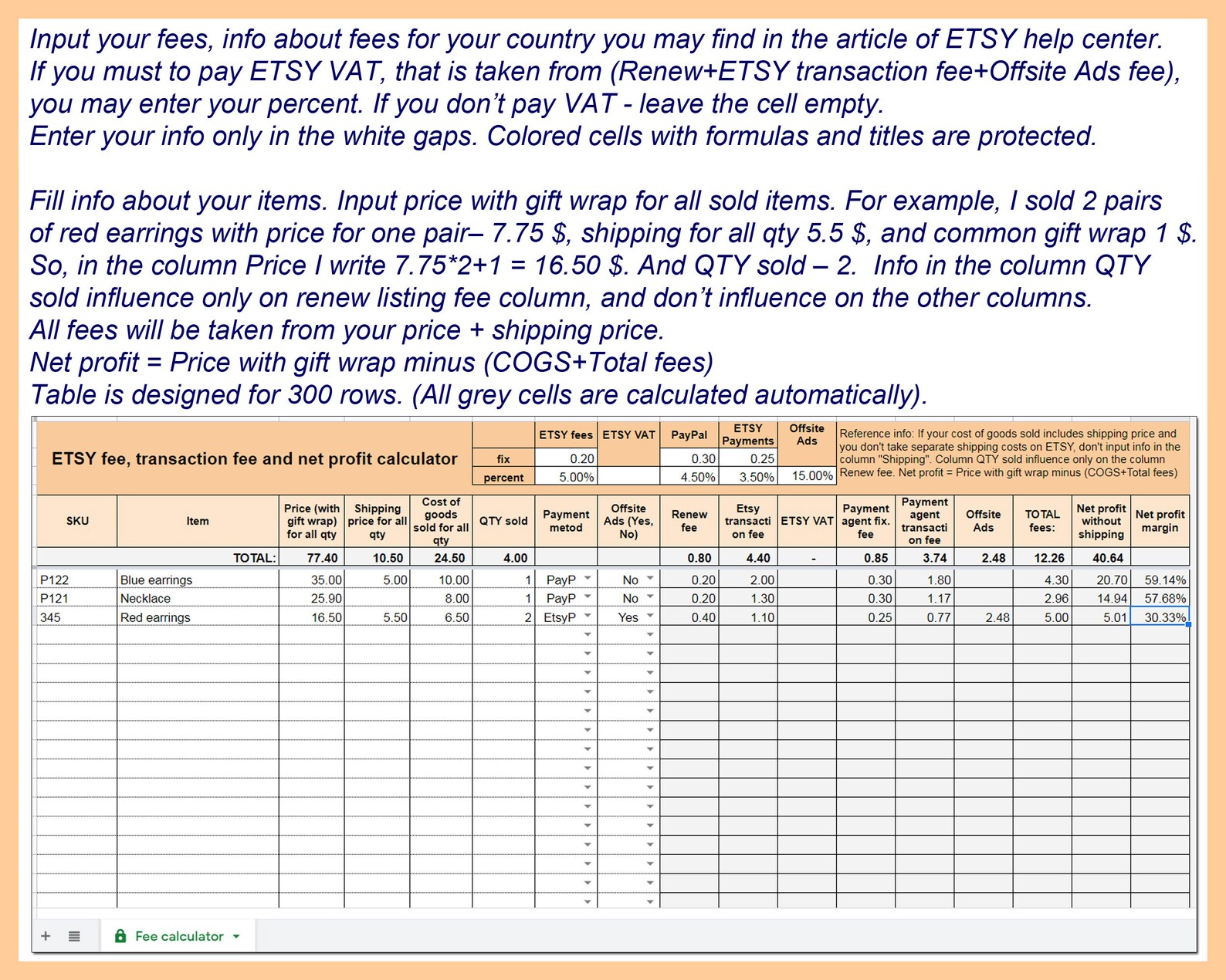 ETSY fee calculator ETSY seller tool Etsy and PayPal fees Etsy