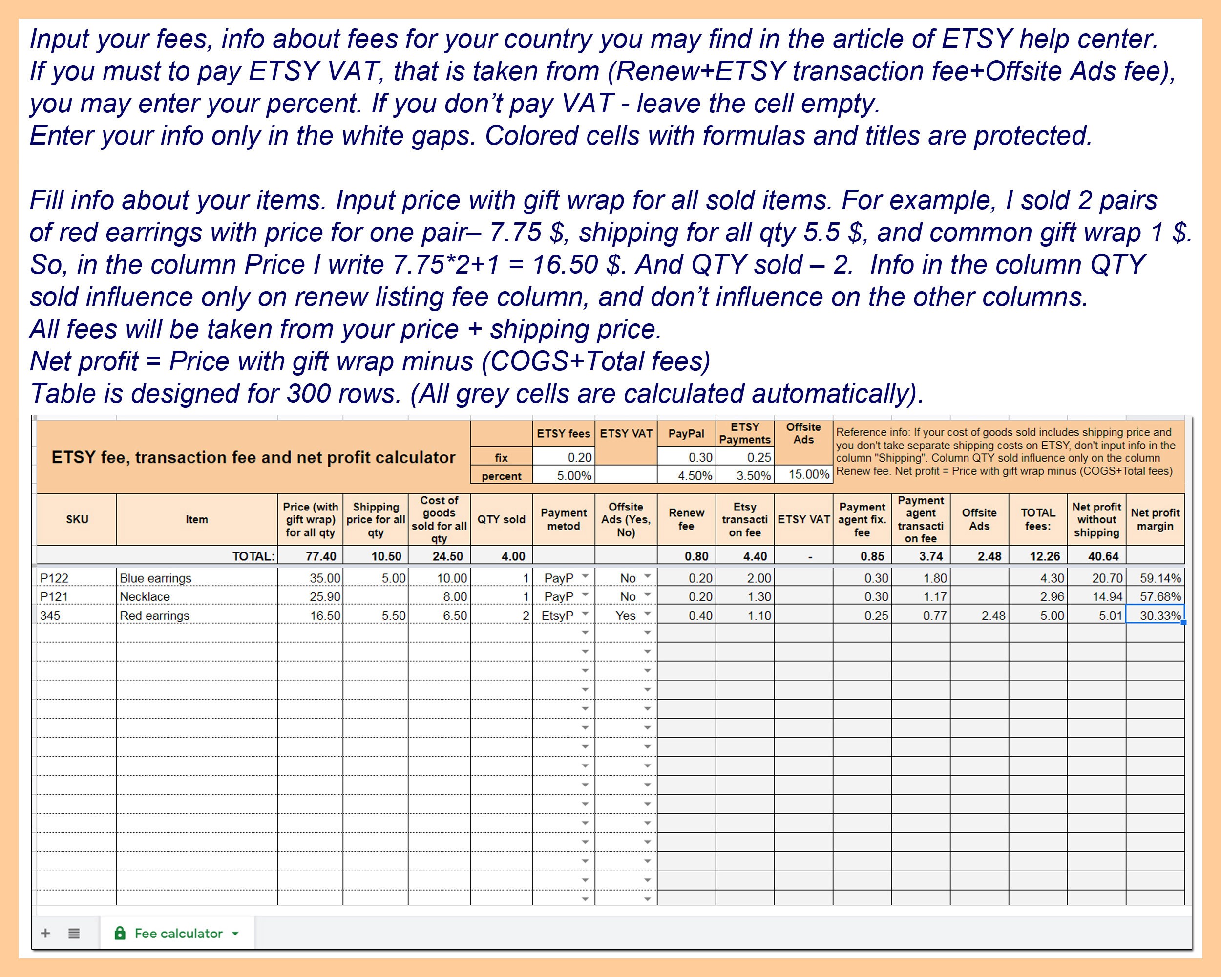 ETSY Fee Calculator ETSY Seller Tool Etsy and Paypal Fees Etsy UK