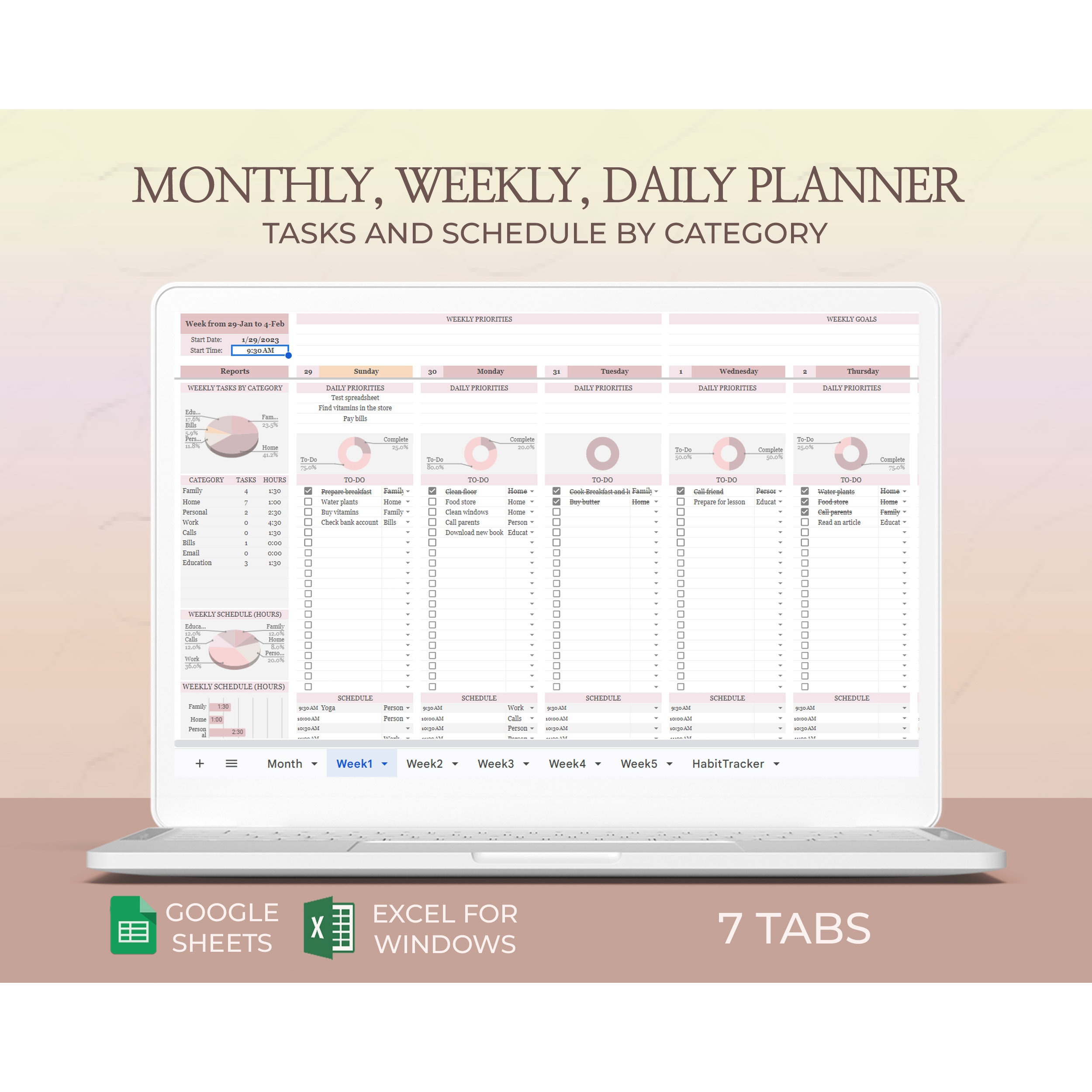 Layout.pdf Spreadsheet Digital Planner Spreadsheet Excel Monthly Weekly Daily Layout To-do ...