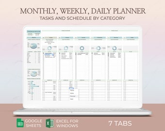 月間、週間、日次デジタルプランナー、Excel、Googleスプレッドシート、ToDoリストテンプレート、日付なしスプレッドシートオーガナイザー、タスクスケジューラー、生産性ツール