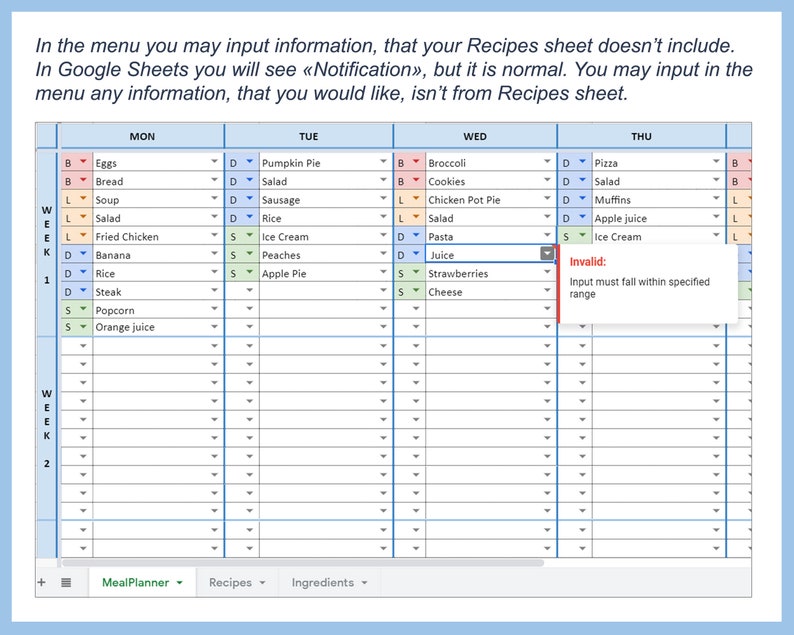 Monthly Meal Planner Grocery List Meal Planner Excel Meal Etsy