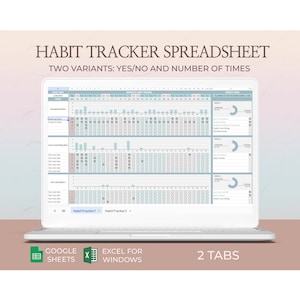 Habit Tracker Spreadsheet by Category Monthly Goals Excel Template Google Sheets Planner Productivity Organizer Personal Routine File