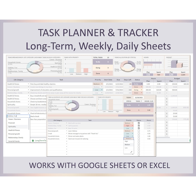 Task Management, to Do List App, Task Tracker Google Sheet, Task ...