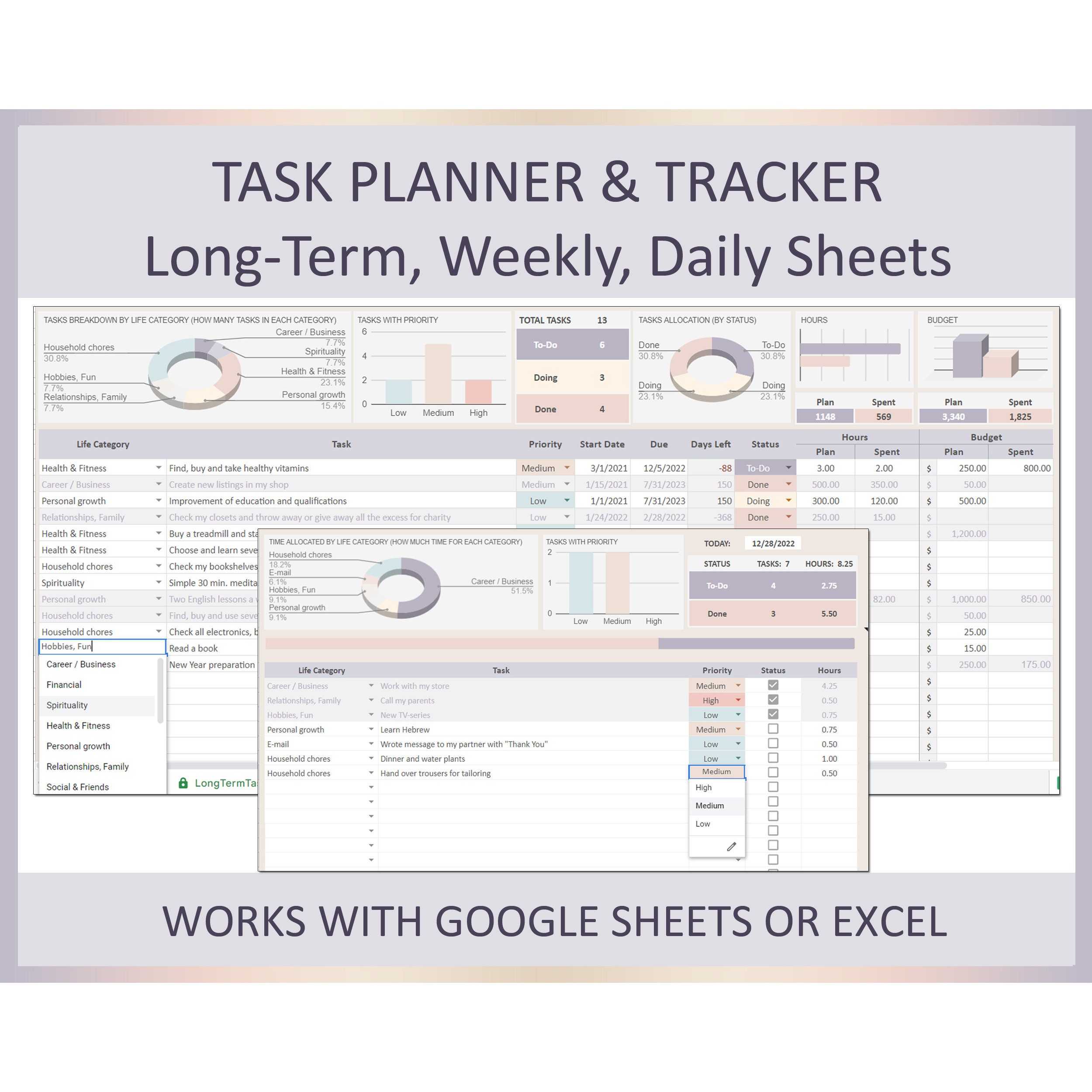Work Task Management Note Keeping Task Management, to Do List App, Task Tracker Google Sheet, Task ...