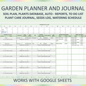 Digitale tuinplanner Werkblad plantenverzorging Bewateringsschema Bodemplan Zaden Logsjabloon Spreadsheet Google Spreadsheets Tuindagboek-tool