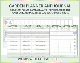 Digital Garden Planner Plant Care Worksheet Watering Schedule Soil Plan Seeds Log Template Spreadsheet Google Sheets Garden Journal Tool
