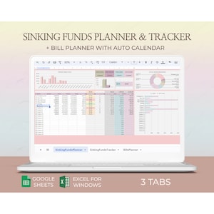 Excel Sinking Funds Tracker Spreadsheet Google Sheets Savings Planner Template Digital Budget Organizer for Financial Planning Goals
