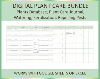 Spreadsheet plantenverzorging Digitaal dagboek Kamerplant Planner Organizer Bewateringslogboeksjabloon Excel Google Spreadsheets Tracker Niet-gedateerd Schema