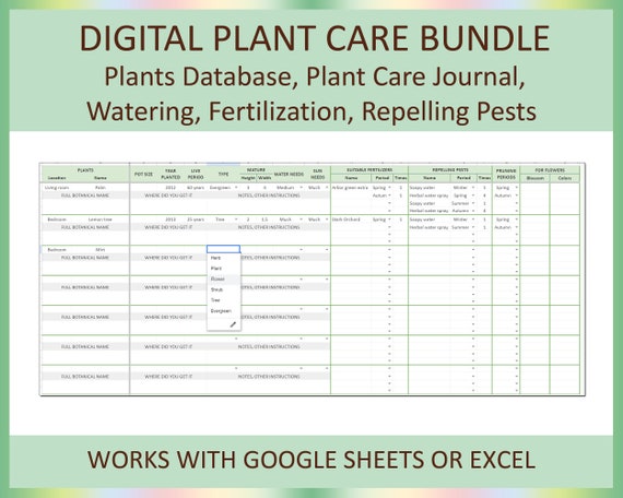 Plant Care Spreadsheet Digital Journal Houseplant Planner Organizer Watering Log Template Excel Google Sheets Tracker Undated Schedule