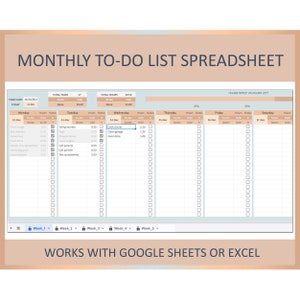 Monthly to-do list Excel, Check list, Work hours planner, Weekly to do, Planner, Time management, Template, Spreadsheet, Excel,Google sheets