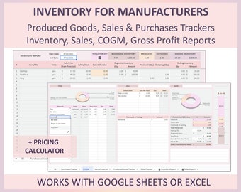 Inventory Spreadsheet Excel Google Sheets Pricing Sheet Sales Tracker Costing Calculator COGM COGS Inventory Sheet Small Business Template