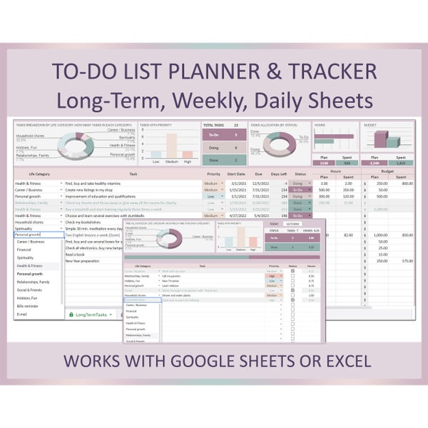 To do list template, Time management tool, To do list Google sheet, To do list online, To do list daily, To do list weekly, To do list Excel