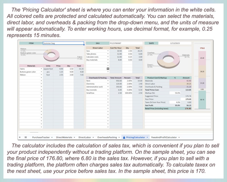 Pricing markup template, Product costing template, EXCEL product planner, Pricing template, Product pricing Small business, Google sheets image 5