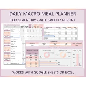 Macro meal planner spreadsheet, Excel meal planner, Macro diet meal planner, Calorie tracker, Fitness meal planner, Google sheets, Editable