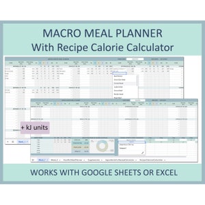 Macro Diet Meal Planner Editable Excel Template Digital Nutrition Tracker Fitness Meal Planning Google Sheets Health Log for Daily Macros