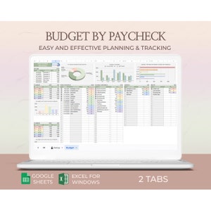 Monthly Budget by Paycheck Planner Spreadsheet Excel Template Online Budget Tracker Personal Google Sheets Budgeting Organizer Digital Tool