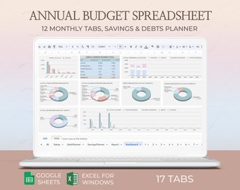 Annual budget template, Monthly budget planner, Budget spreadsheet, Yearly financial planner, Personal budget sheet, Google sheets, Excel