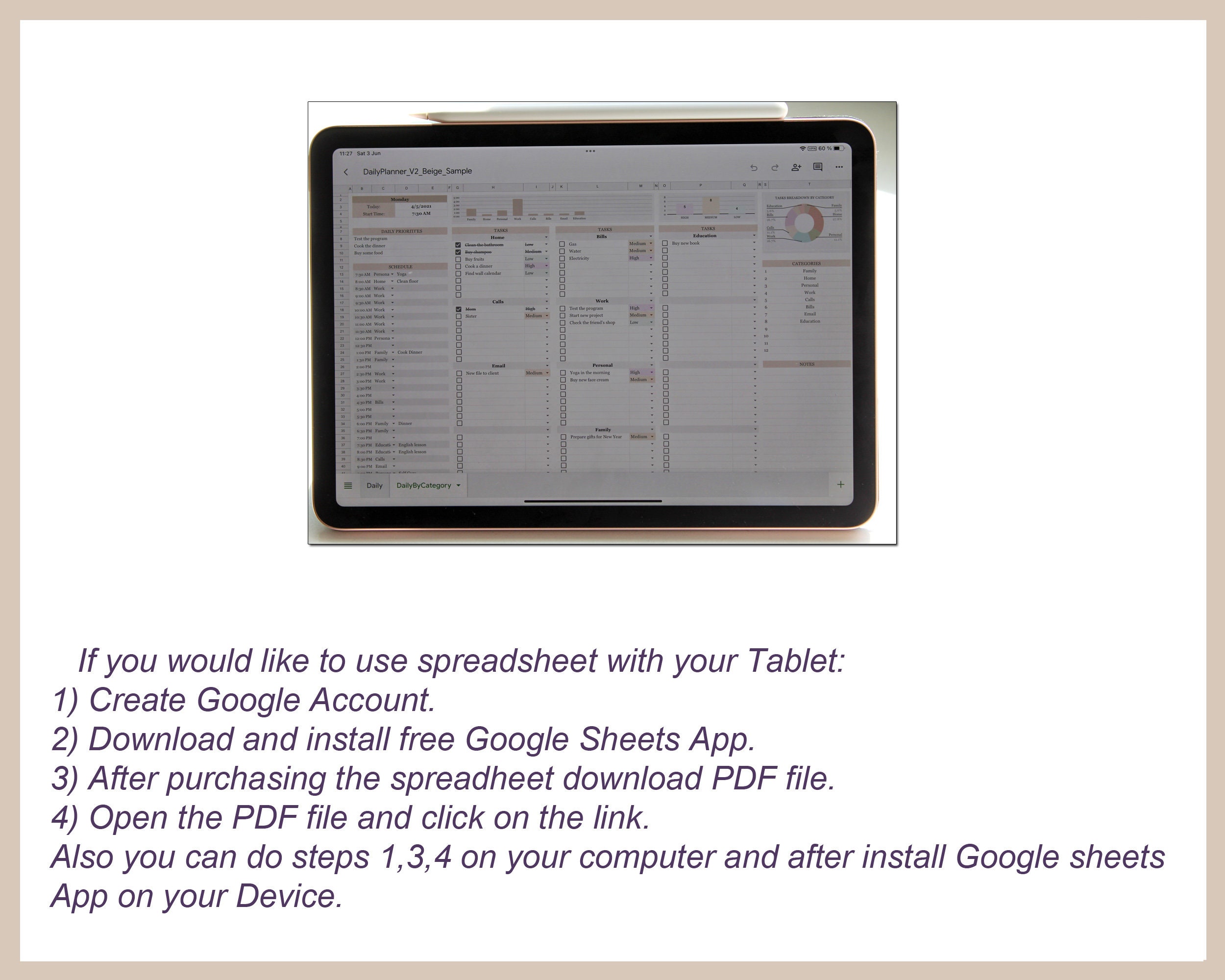 Daily Planner Spreadsheet Google Sheets Excel Daily Work Schedule ...