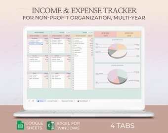 Finance tracker for Non-Profit Organization, Income, Expense, Bookkeeping, Accounting, Spending tracker, Money tracker, Google sheets, Excel